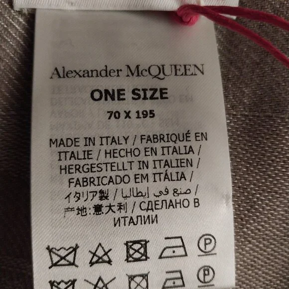 Alexander McQueen Graffiti Wool Silk Blend X-Large Scarf Tan - Picture 6 of 9